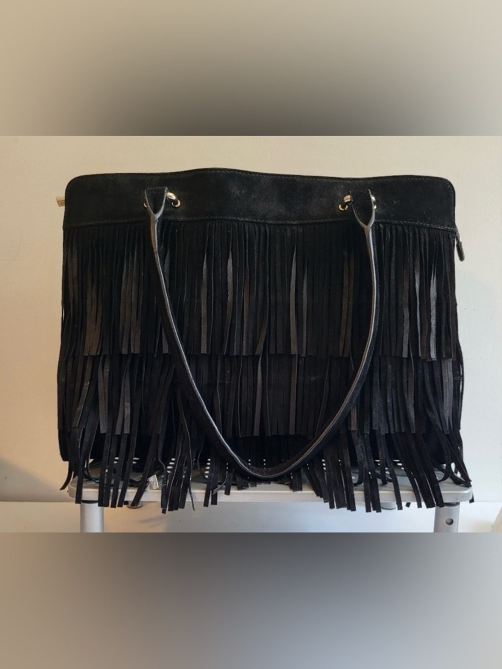 🖤 Vintage DANIER Suede & Leather Fringe Tote Bag - Boho Western Style
